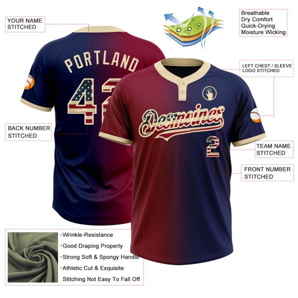 Custom Navy Vintage USA Flag Maroon-City Cream Gradient Fashion Two-Button Unisex Softball Jersey - Image 3