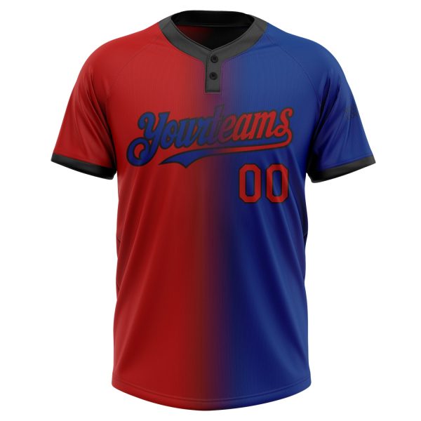 Custom Royal Red-Black Gradient Fashion Two-Button Unisex Softball Jersey - Image 2