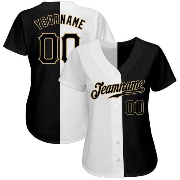 Custom White-Black Vegas Gold Authentic Split Fashion Baseball Jersey - Image 2