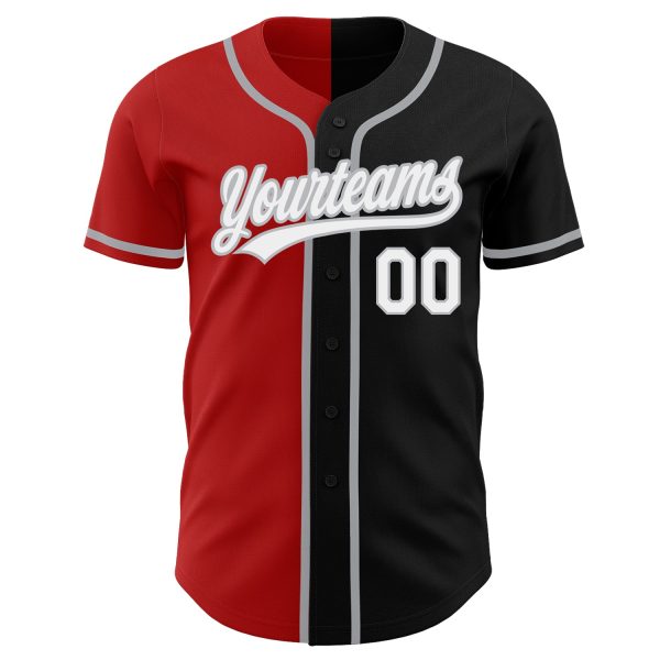 Custom Black White Red-Gray Authentic Split Fashion Baseball Jersey - Image 2