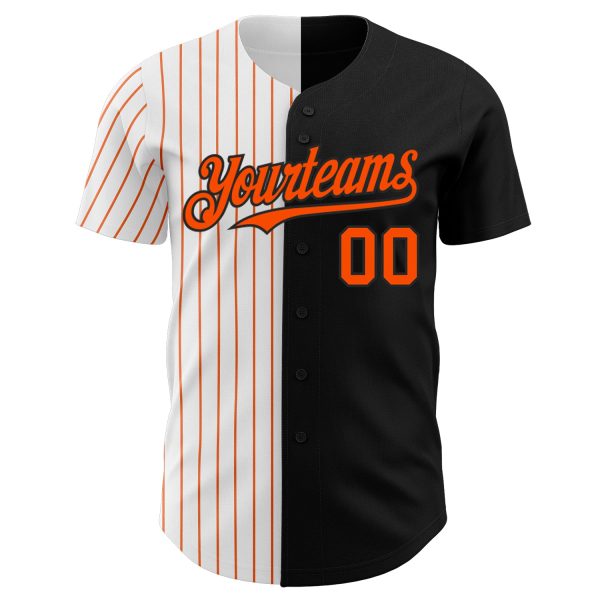 Custom Black White-Orange Pinstripe Authentic Split Fashion Baseball Jersey - Image 2