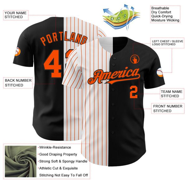 Custom Black White-Orange Pinstripe Authentic Split Fashion Baseball Jersey - Image 3