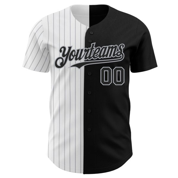 Custom Black White-Gray Pinstripe Authentic Split Fashion Baseball Jersey - Image 2