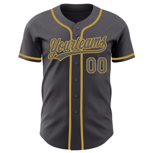 Custom Steel Gray Old Gold Authentic Baseball Jersey - Image 2