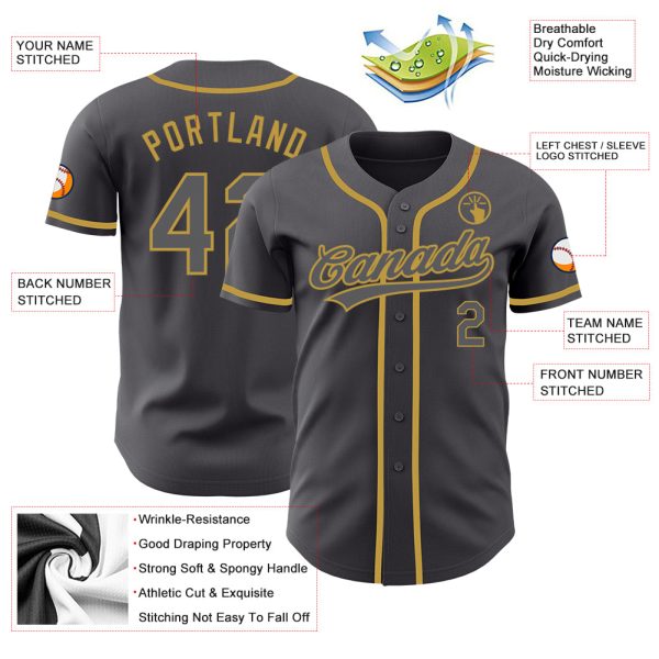 Custom Steel Gray Old Gold Authentic Baseball Jersey - Image 3