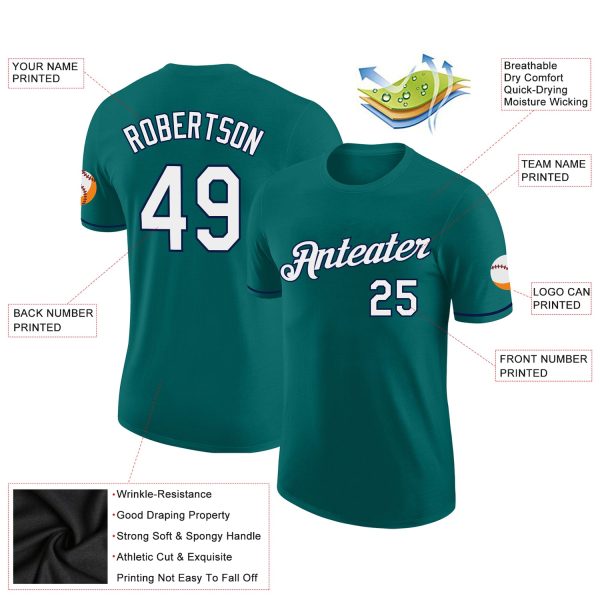 Custom Teal White-Navy Performance T-Shirt - Image 2