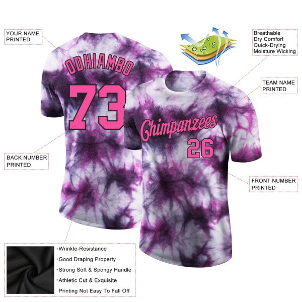 Custom Tie Dye Pink-Black 3D Performance T-Shirt - Image 2