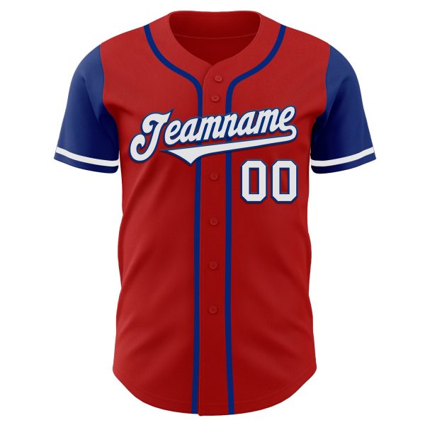 Custom Red White-Royal Authentic Two Tone Baseball Jersey - Image 2