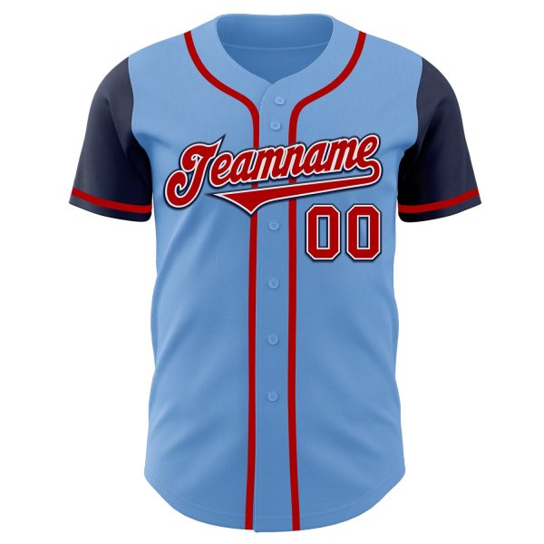 Custom Light Blue Red-Navy Authentic Two Tone Baseball Jersey - Image 2