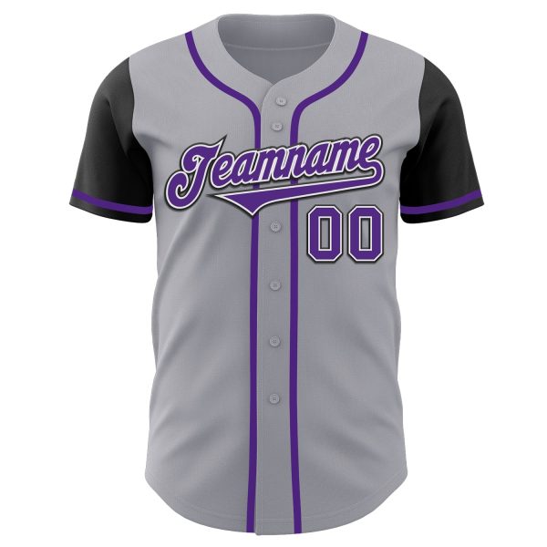 Custom Gray Purple-Black Authentic Two Tone Baseball Jersey - Image 2