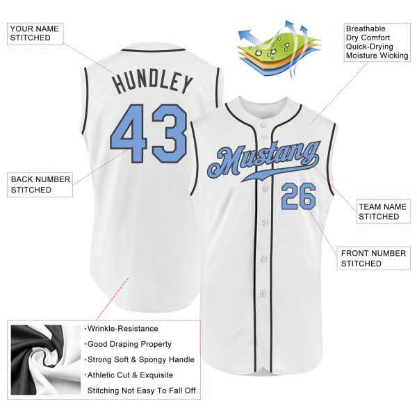 Custom White Light Blue-Steel Gray Authentic Sleeveless Baseball Jersey - Image 2