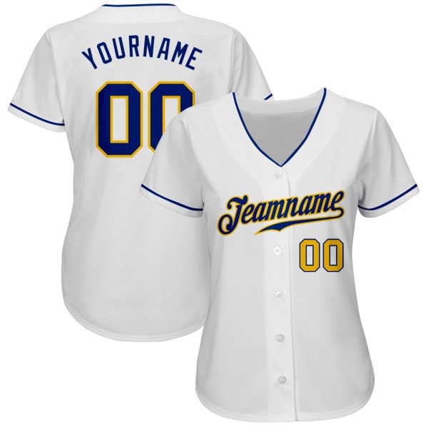 Custom White Royal-Gold Authentic Baseball Jersey - Image 2