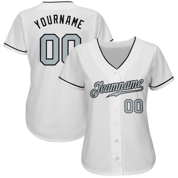 Custom White Silver-Black Authentic Baseball Jersey - Image 2