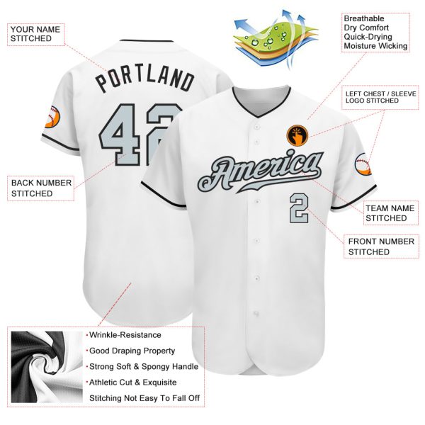 Custom White Silver-Black Authentic Baseball Jersey - Image 3