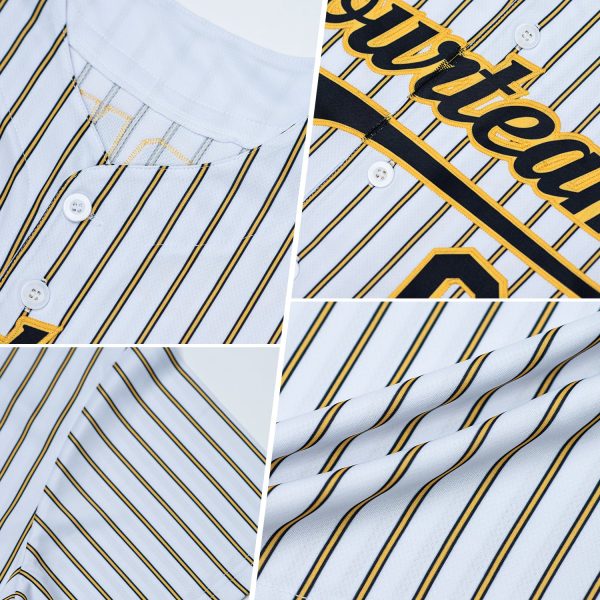 Custom White (Royal Yellow Pinstripe) Royal-Yellow Authentic Baseball Jersey - Image 2