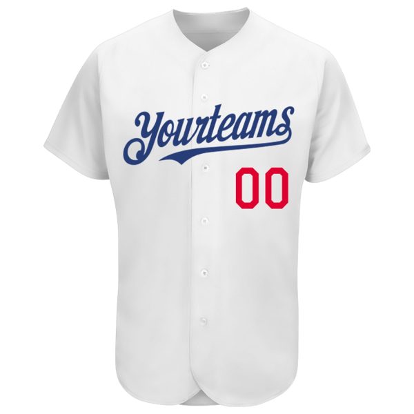 Custom White Royal-Red Authentic Baseball Jersey - Image 2