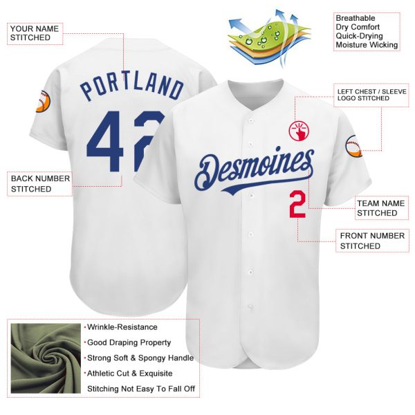 Custom White Royal-Red Authentic Baseball Jersey - Image 3
