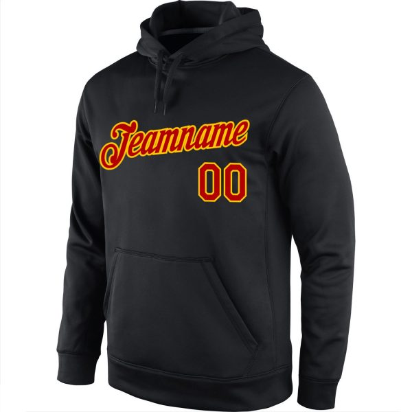 Custom Stitched Black Red-Gold Sports Pullover Sweatshirt Hoodie - Image 2