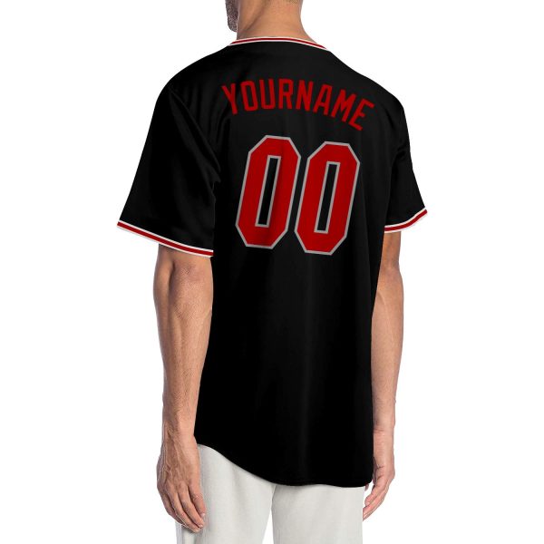Custom Black Red-Gray Authentic Baseball Jersey - Image 2