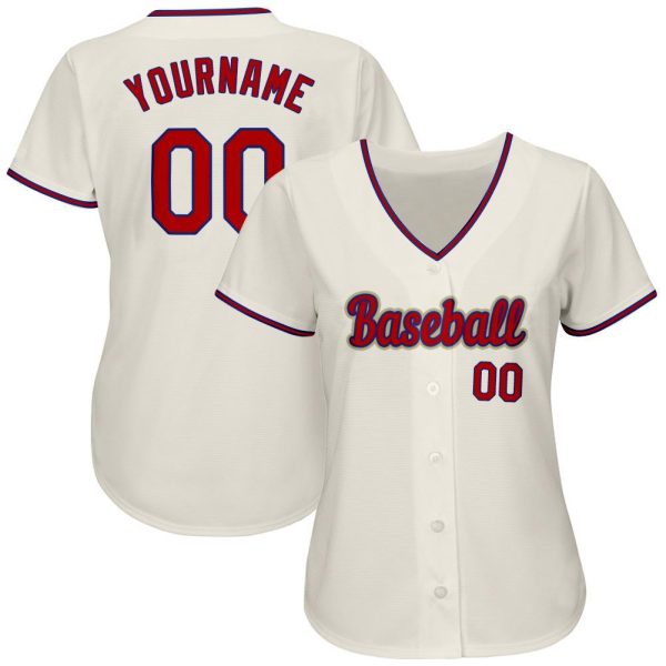Custom Cream Red-Royal Authentic Baseball Jersey - Image 2
