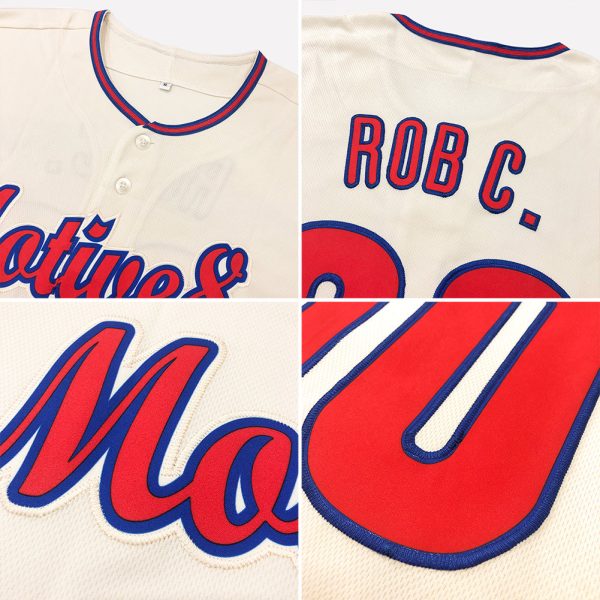 Custom Cream Red-Royal Authentic Baseball Jersey - Image 6