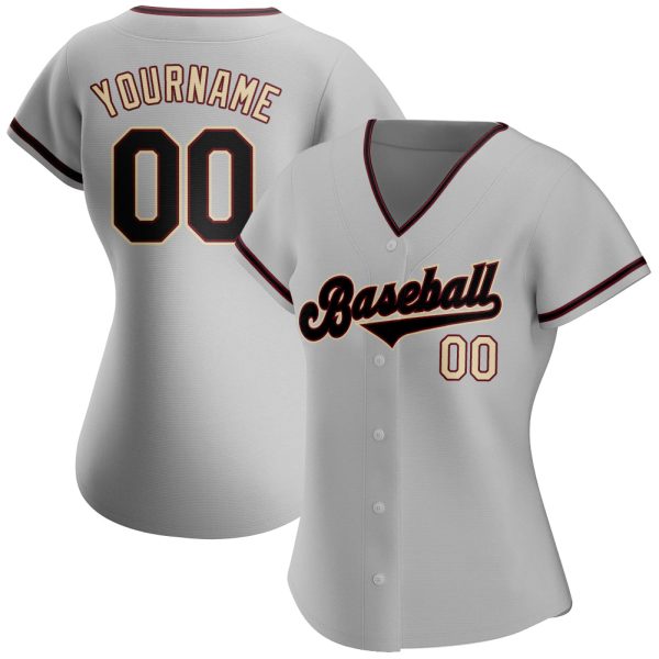 Custom Gray Black-City Cream Authentic Baseball Jersey - Image 2