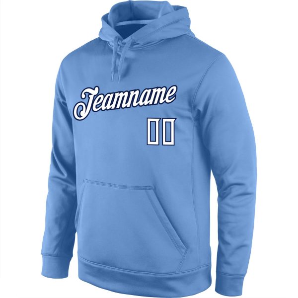 Custom Stitched Light Blue White-Navy Sports Pullover Sweatshirt Hoodie - Image 2