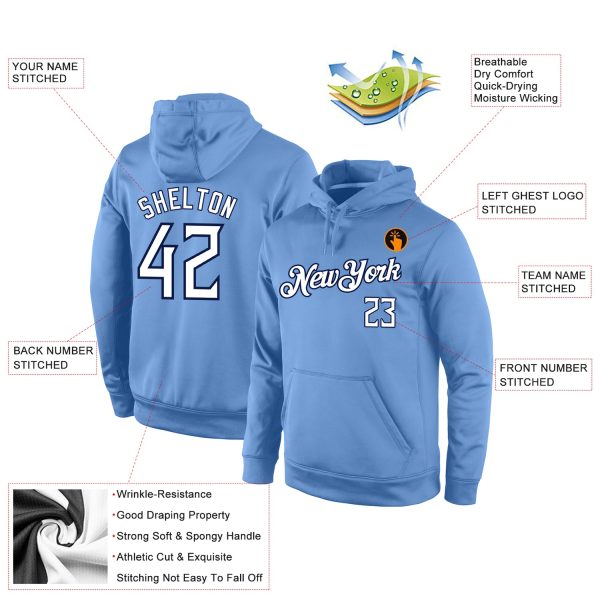 Custom Stitched Light Blue White-Navy Sports Pullover Sweatshirt Hoodie - Image 4