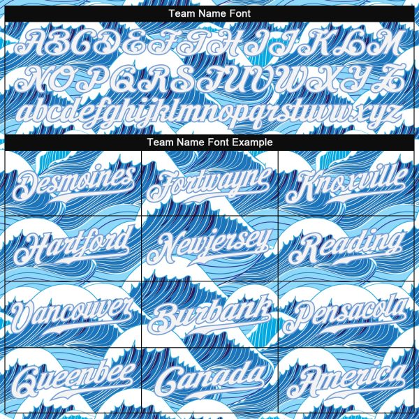 Custom Light Blue White-Light Blue 3D Pattern Design Waves Authentic Baseball Jersey - Image 4