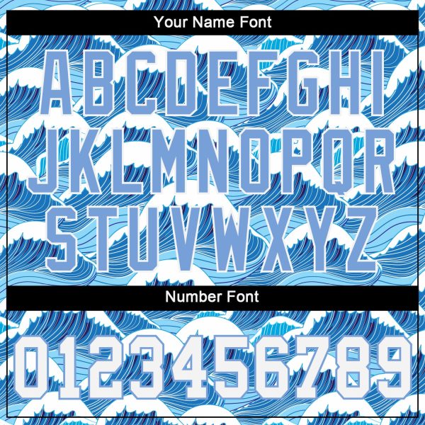 Custom Light Blue White-Light Blue 3D Pattern Design Waves Authentic Baseball Jersey - Image 5