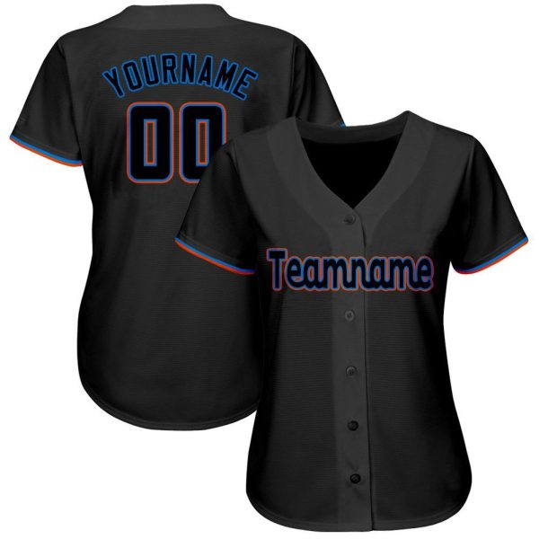 Custom Black Powder Blue-Orange Baseball Jersey - Image 2