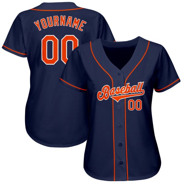 Custom Navy Orange-White Authentic Baseball Jersey - Image 2