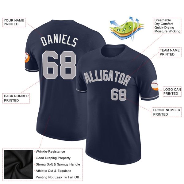 Custom Navy Gray-White Performance T-Shirt - Image 2