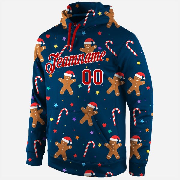 Custom Stitched Navy Red-White Christmas 3D Sports Pullover Sweatshirt Hoodie - Image 2