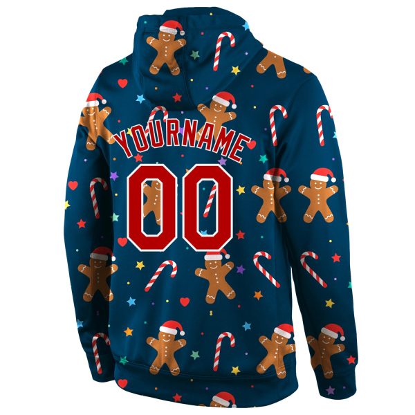 Custom Stitched Navy Red-White Christmas 3D Sports Pullover Sweatshirt Hoodie - Image 3