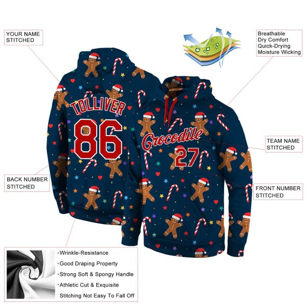 Custom Stitched Navy Red-White Christmas 3D Sports Pullover Sweatshirt Hoodie - Image 4