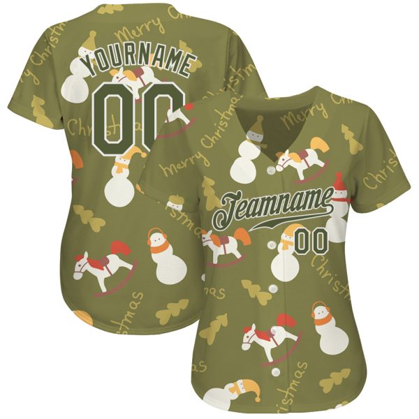 Custom Olive Olive-White Christmas 3D Authentic Salute To Service Baseball Jersey - Image 2