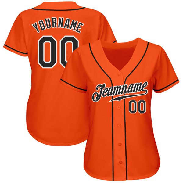 Custom Orange Black-White Authentic Baseball Jersey - Image 2