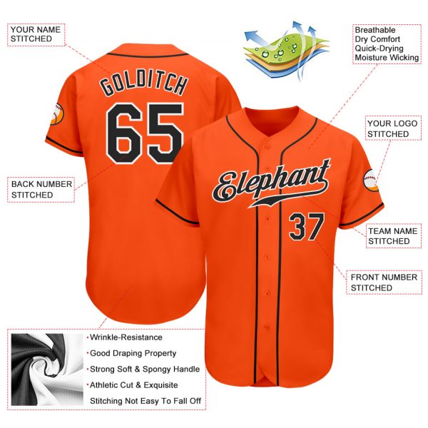 Custom Orange Black-White Authentic Baseball Jersey - Image 3