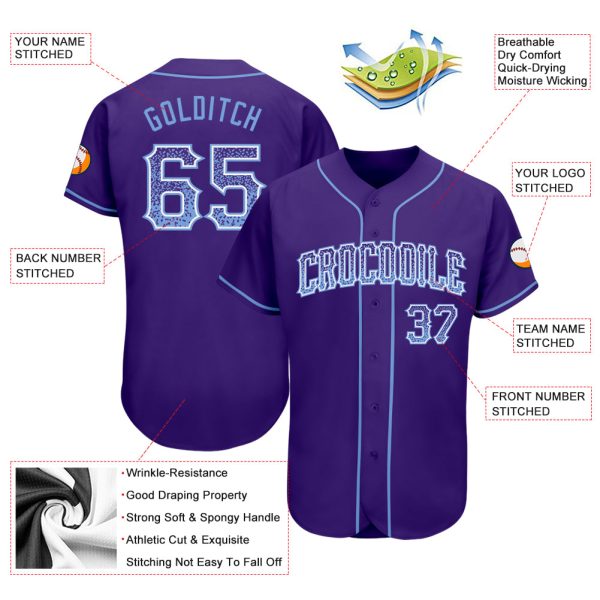 Custom Purple Light Blue-White Authentic Drift Fashion Baseball Jersey - Image 3