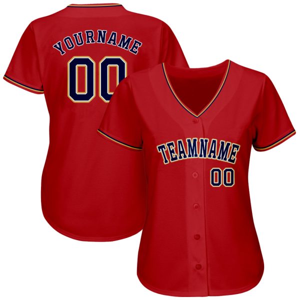 Custom Red Navy-Old Gold Authentic Baseball Jersey - Image 2