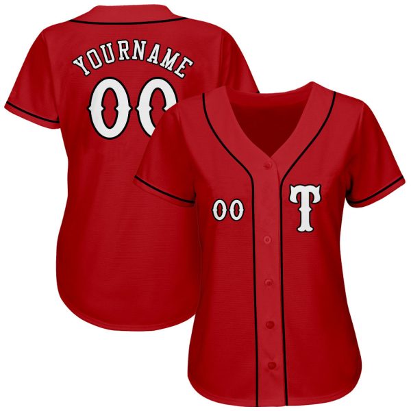 Custom Red White-Black Authentic Baseball Jersey - Image 2