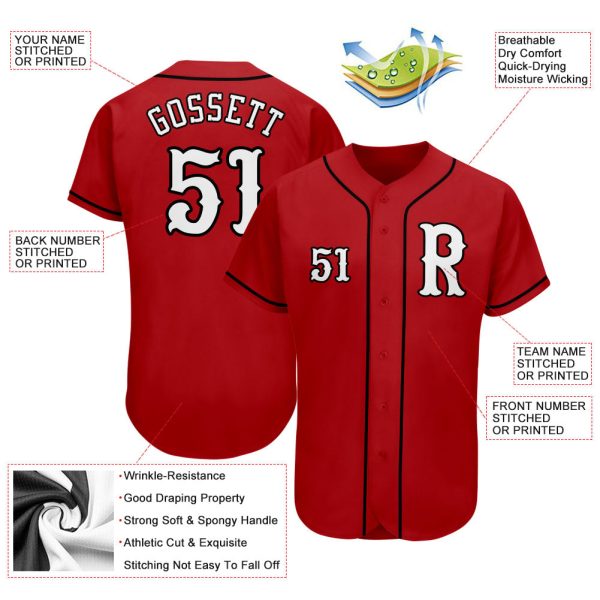Custom Red White-Black Authentic Baseball Jersey - Image 3