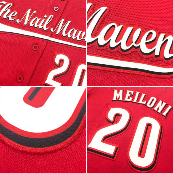 Custom Red White-Black Authentic Baseball Jersey - Image 6