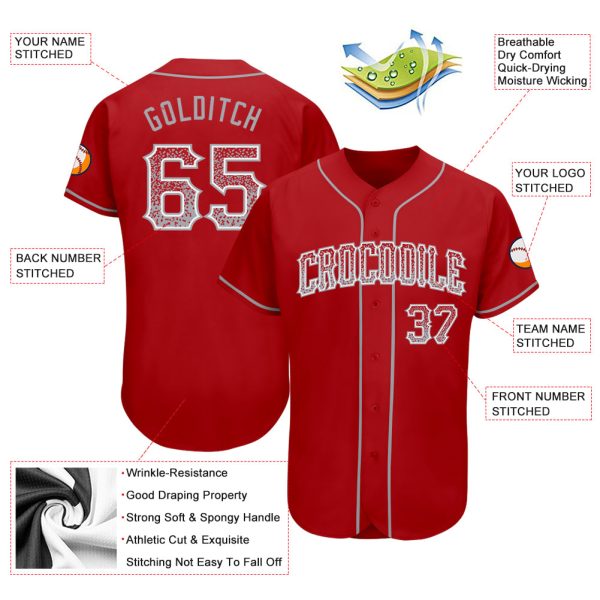 Custom Red Gray-White Authentic Drift Fashion Baseball Jersey - Image 3