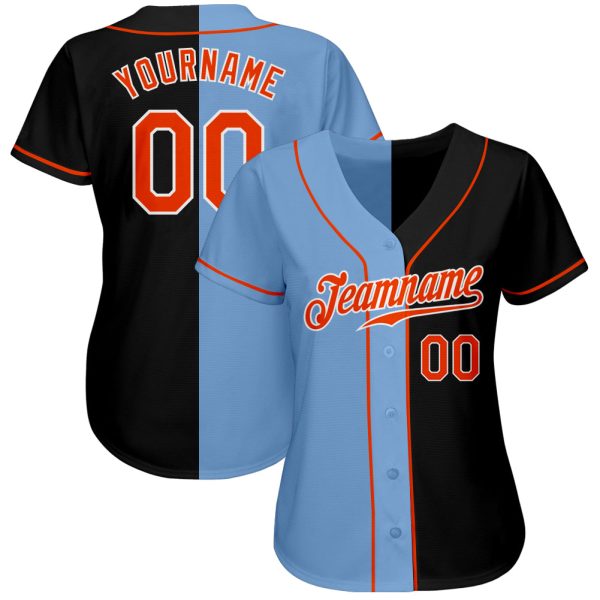 Custom Black Orange-Light Blue Authentic Split Fashion Baseball Jersey - Image 2
