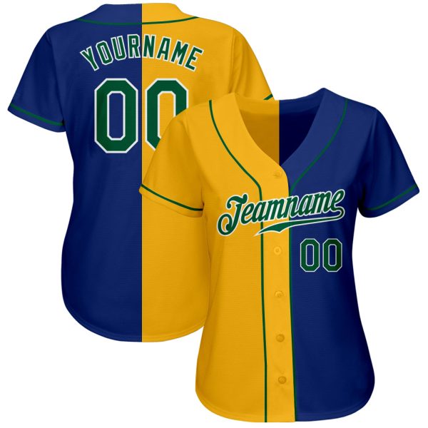 Custom Royal Kelly Green-Yellow Authentic Split Fashion Baseball Jersey - Image 2