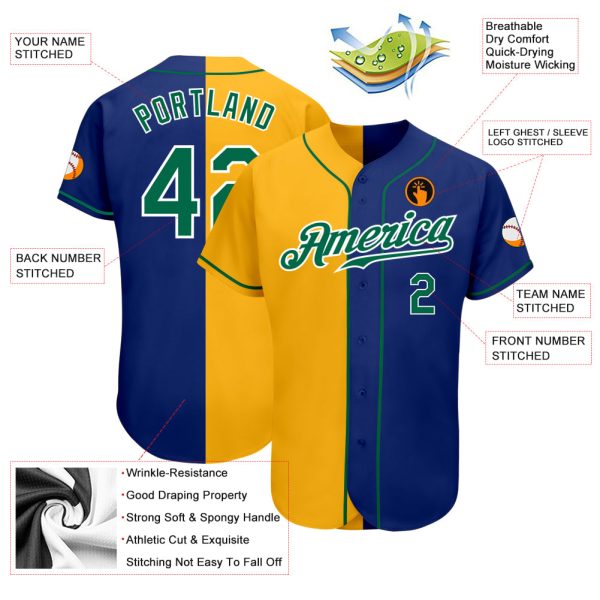 Custom Royal Kelly Green-Yellow Authentic Split Fashion Baseball Jersey - Image 3