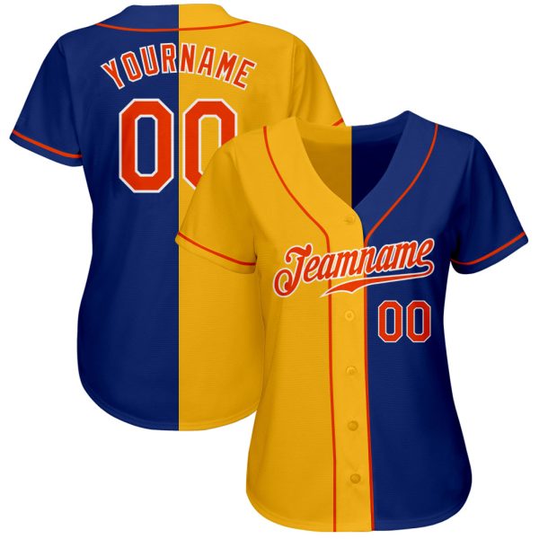 Custom Royal Orange-Yellow Authentic Split Fashion Baseball Jersey - Image 2