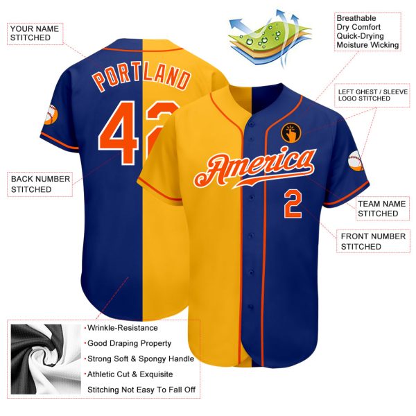 Custom Royal Orange-Yellow Authentic Split Fashion Baseball Jersey - Image 3